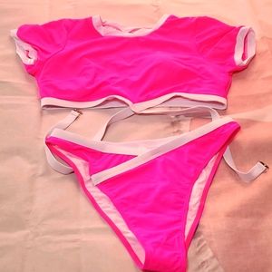 Neon pink 2pc crop top and bikini
